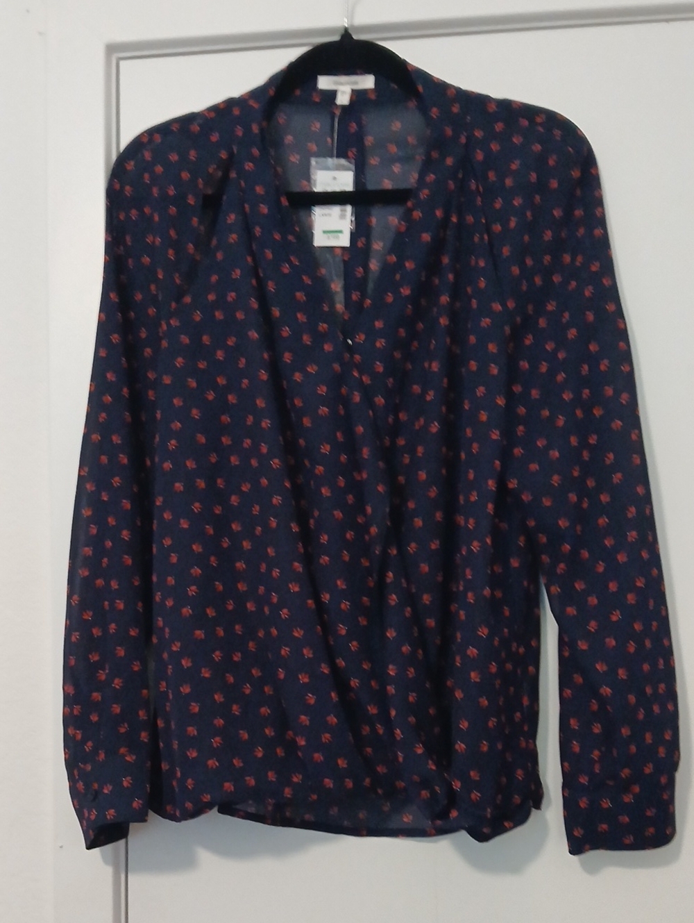 Maurices Navy Blue Long-Sleeve Floral Wrap Blouse